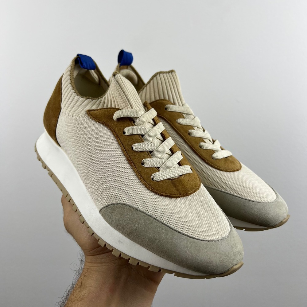 J.McLaughlin Dash Sneakers 7M Tan Grey Knit Suede Low‎ Top Trainers Excellent
